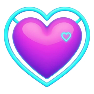 futuristic minimalistic glowing heart made of purple (#8B5CF6) and cyan (#00E0FF) neon lines, dark background, digital tech aesthetic, no face, 1:1 aspect ratio sticker