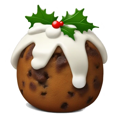 1 Traditional Christmas pudding with white icing, topped with holly leaves and berries sticker