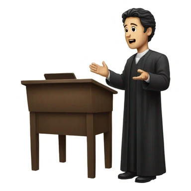 A man with dark hair preaching behind a pulpit sticker