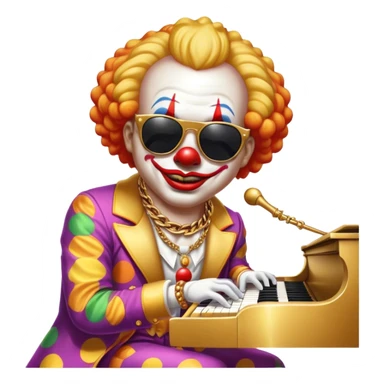 Clown with big golden chain on the neck wearing sunglasses plays piano full height sticker