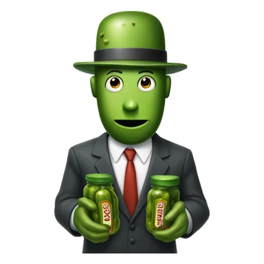 Pickle man wearing a suit holding guns made out of pickles sticker