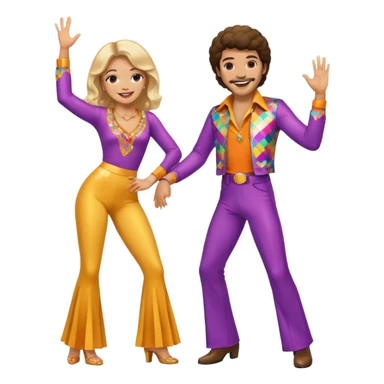 hombre y mujer bailando con ropa de disco de los 70s sticker