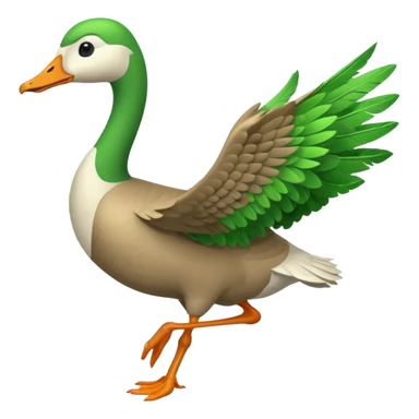Emoji of a running goose with a very long neck and two legs. Use 🪿 shape but color it bright green (#39C700). The legs should look actively running with motion. The wings must be tightly folded against the body, not flapping or extended. sticker
