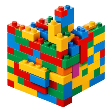 A photorealistic icon featuring colorful LEGO bricks in the process of being assembled into a structure, with a few partially built pieces. bright design, detailed textures of the bricks and the building process, capturing the creativity and fun of LEGO construction. Transparent background. sticker