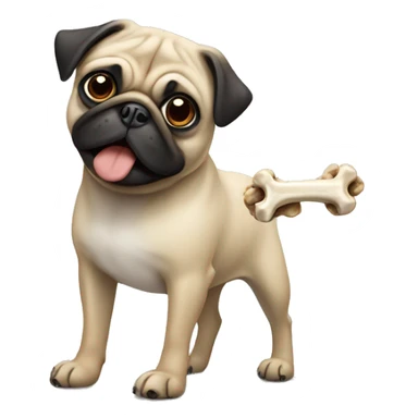 pug with a bone sticker
