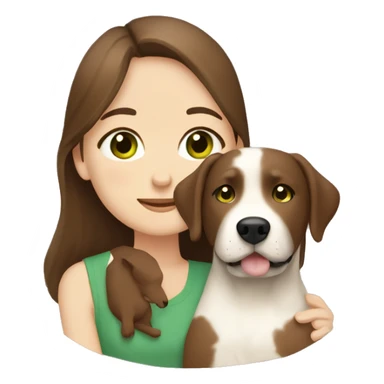 medium brown haired girl with browny green eyes hugging a brown and white girl Labrador  sticker