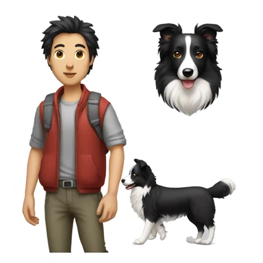 A Chinese man walking border collie sticker