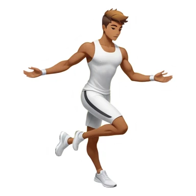 Masculine silhouette with athletic wear, surrounded by transformative energy aura, dynamic style essence with floating fashion elements sticker