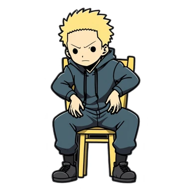 gojo from jujutsu kaisen standing on a chair and saying "i am the strongest" sticker