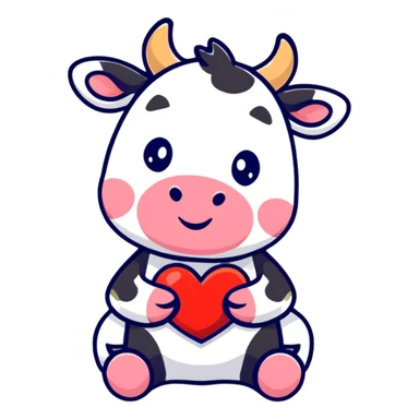 cute and simplified cartoon cow heart, no background sticker