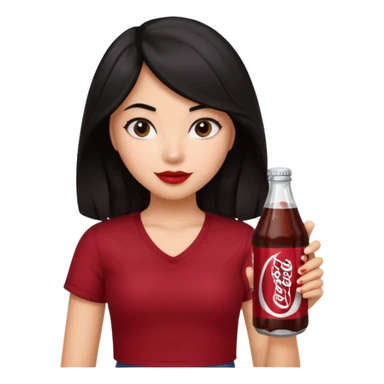 a black hair girl with straight/wavy hair holding a dr pepper soda and wearing a dark red top  sticker