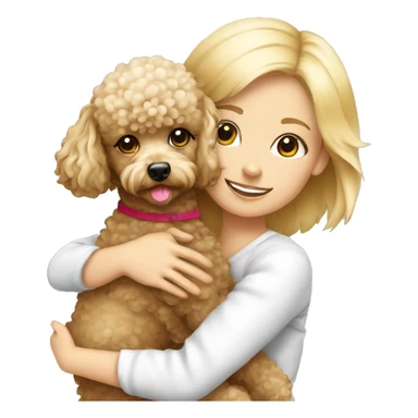 cute toy poodle with blonde girl hugging  sticker