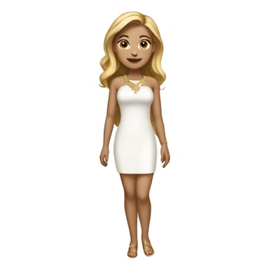 do a white but not too white girl with really dark blond hair brown eyes and gold jewelry, full body, legs arms and a white short dress sticker
