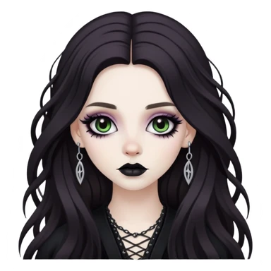 goth, pale hippy brunette baddie, pretty makeup, long hair sticker