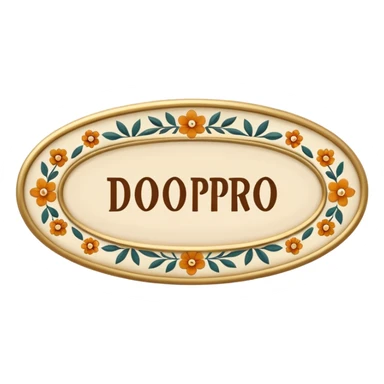 elongated horizontal plaque with the text 'Доброе утро', retro sticker style, burgundy background, beige letters, concise eastern floral ornament in the corners, soft shadows, transparent background sticker