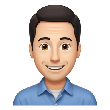 man with a big smile, short dark hair, expressive eyebrows, casual shirt, inspired by Jerry Seinfeld sticker