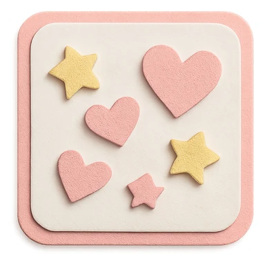 soft pastel kawaii mini heart and star scatter icons with a pink border sticker