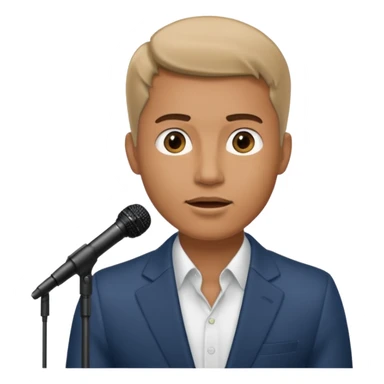 A man speaks into a microphone, and there is a prompter screen in front of him. sticker