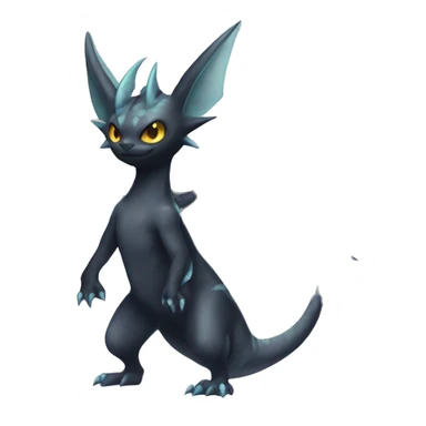 Black Edgy Ethereal Noivern-Vaporeon-Litten with fins as ears full body sticker
