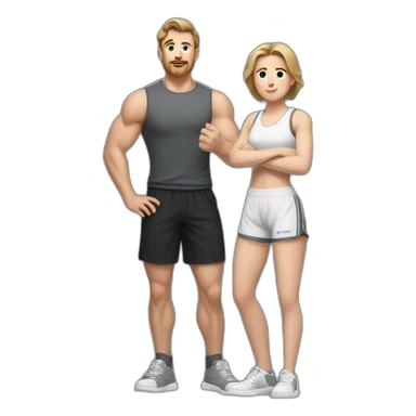 Full height Actively gesturing with hands Pale skinned Fit Man With the biceps and brown hair in dark gray Sleeveless Mike, black oversize sports shorts and white Sneakers sticker