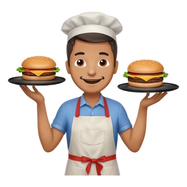 A cheerful man in an apron flipping burgers on a sizzling grill with smoke puffing upward. sticker