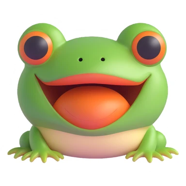 3D emoji style frog face, winking, playful expression, simple and cute sticker