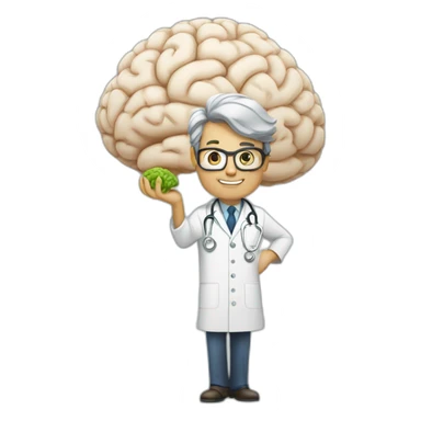 a doctor holding up a big brain sticker