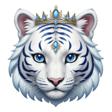 ESO Female white tiger khajiit leader of the umbral rose, blue eyes, blue 'third eye' gem, tiara for leadership ruling sticker