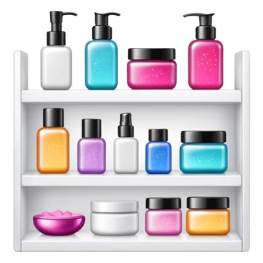 single white shelf with few beauty products and sparkles sticker