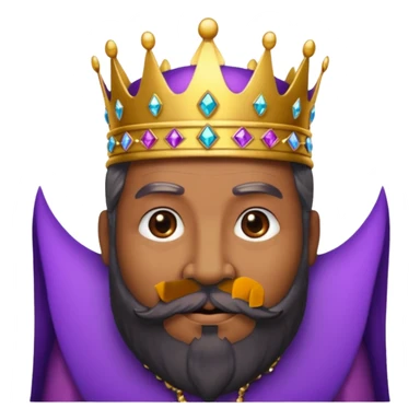 Create a cartoon-style emoji of Baltasar, one of the Three Wise Men. Only show his face and crown. He is older, with a black beard, and a purple and gold jeweled crown. Express warmth and wisdom. Colorful and simple, suitable as an emoji. sticker