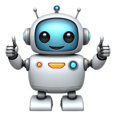 portal-style cute rounded robot with a big smile, giving a big thumbs-up sticker