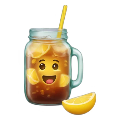 Ice tea in a mason jar, with no lid, and a staw sticker