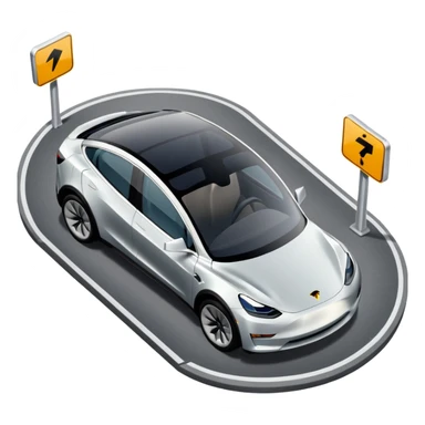 A Tesla Model Y parallel parking in front of a store, from above sticker