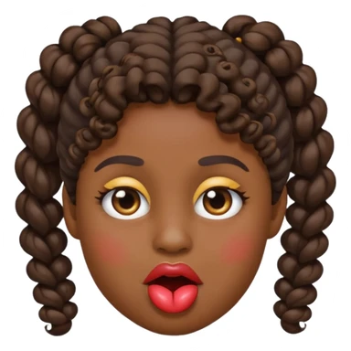 emoji sucking its lips in with one eyebrow up and the other one down dark skin and curly hair in one ponytail sticker