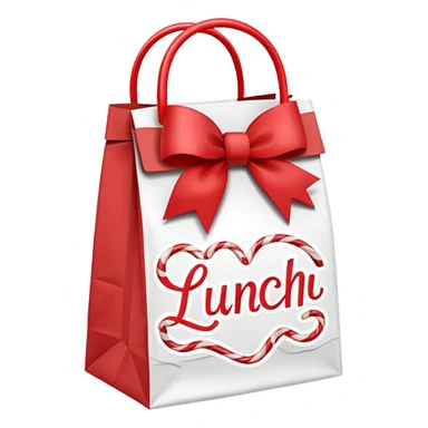 christmas paper lunch bag with the word lunch on it and a bow and candycanes sticker