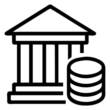 minimalist outline icon representing total assets, bank building with coins sticker