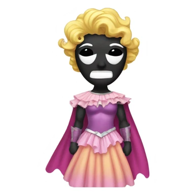 A man wearing princess dress and batman mask sticker