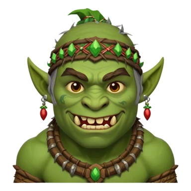 Christmas fantasy orc icon, winter feast chief theme, tribal ornaments, joyful brutal expression, festive winter atmosphere, stylized emoji portrait, male/female variant
 sticker