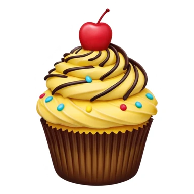 Vanilla cupcake with yellow frosting, chocolate drizzle, sprinkles & a cherry on top  sticker