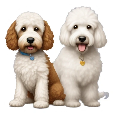 Brown golden doodle and little white poodle sticker