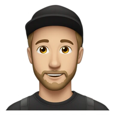 young white man with long hair, a black cap and a black beard. he wears earrings sticker