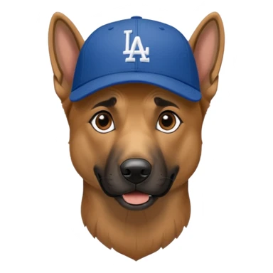 Belgian Malinois wearing Los Angeles dodgers baseball cap sticker
