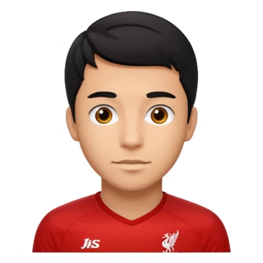 A young man with black hair wearing a Liverpool jersey  sticker