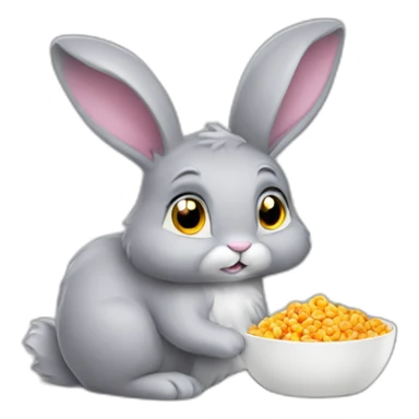 Small furry grey rabbit eat lot of frootloops sticker