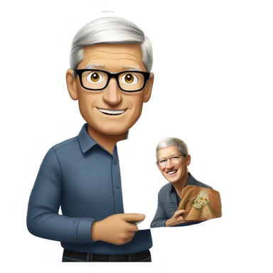 tim cook holding a painting sticker