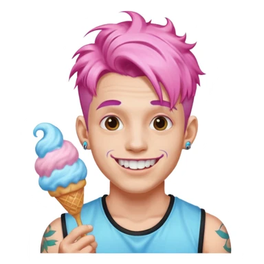 happy colorful haired man made out of cotton candy with braces and tattoos and just face not holding anything sticker