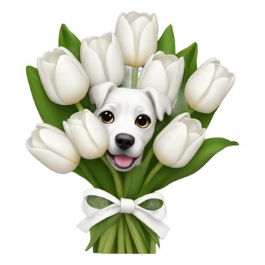 white tulip bouquet with dog sticker