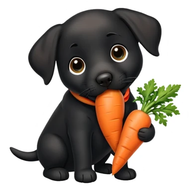 A cute black Labrador puppy with a gigantic carrot in its mouth sticker