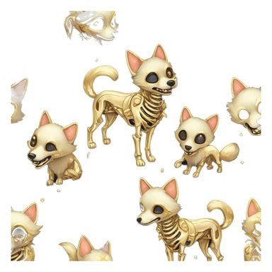 Black iridescent dog fox zombie skeleton gold mechanical nebula galaxy stars flowers fairy lights vintage sticker