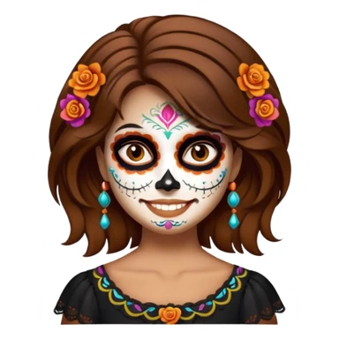 dia de los muertos girl happy Brown hair sticker